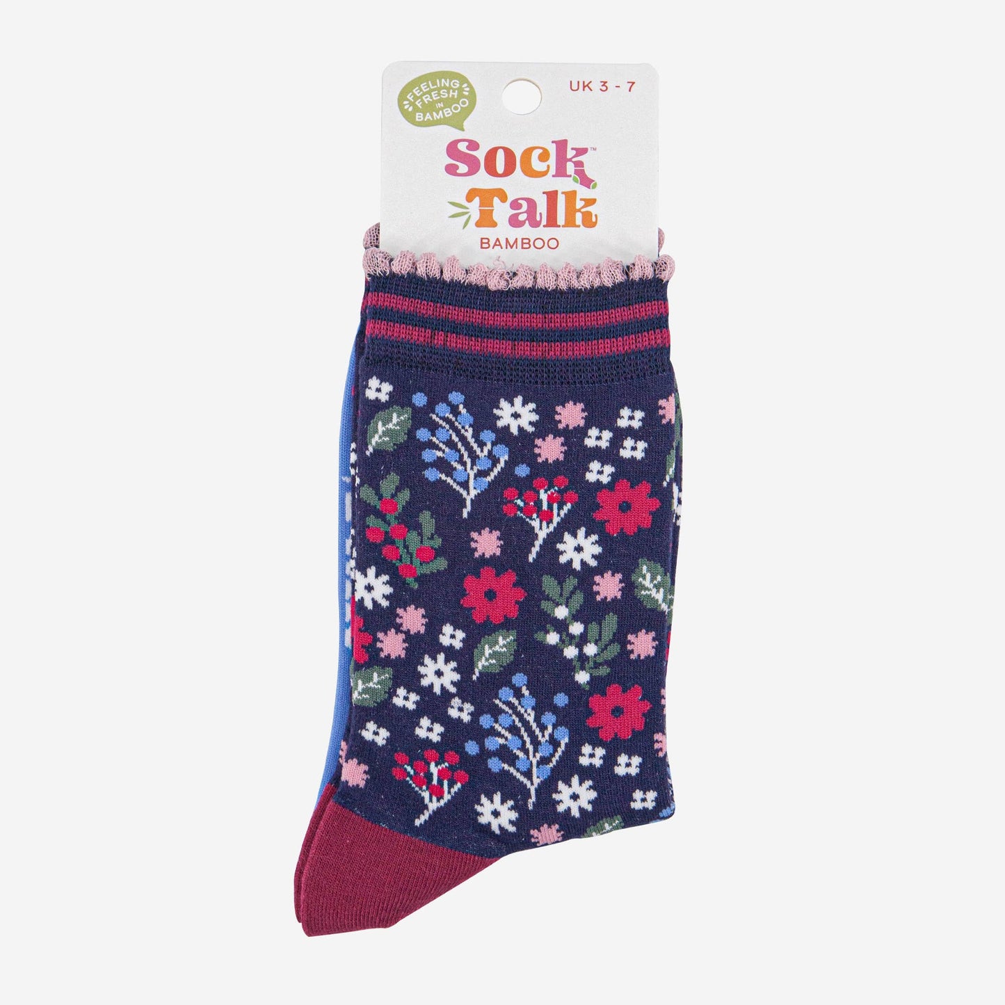 Women's Bamboo Socks - Navy Blue/Red, Winter Floral