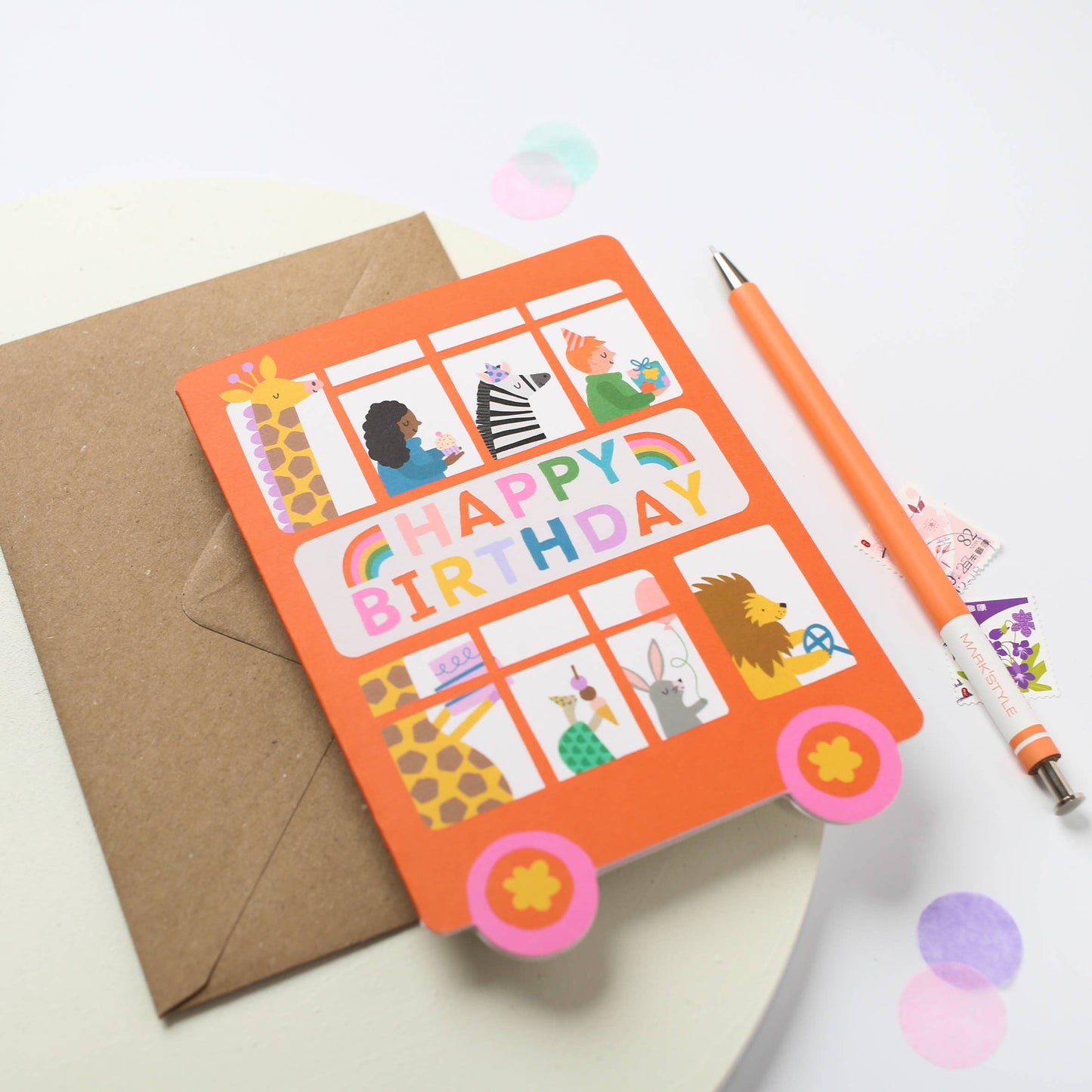 Playful Double Decker Bus Birthday Card for Children