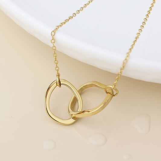 Waterproof gold plated linked organic hoops necklace