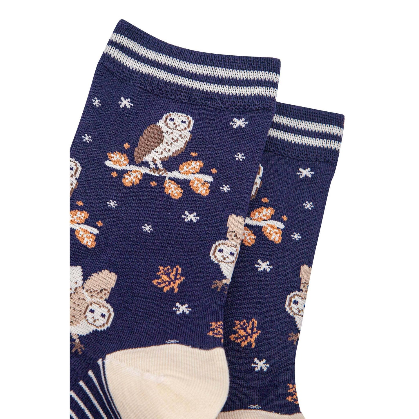 Women's Bamboo Socks - Navy Blue/Cream, Barn Owls