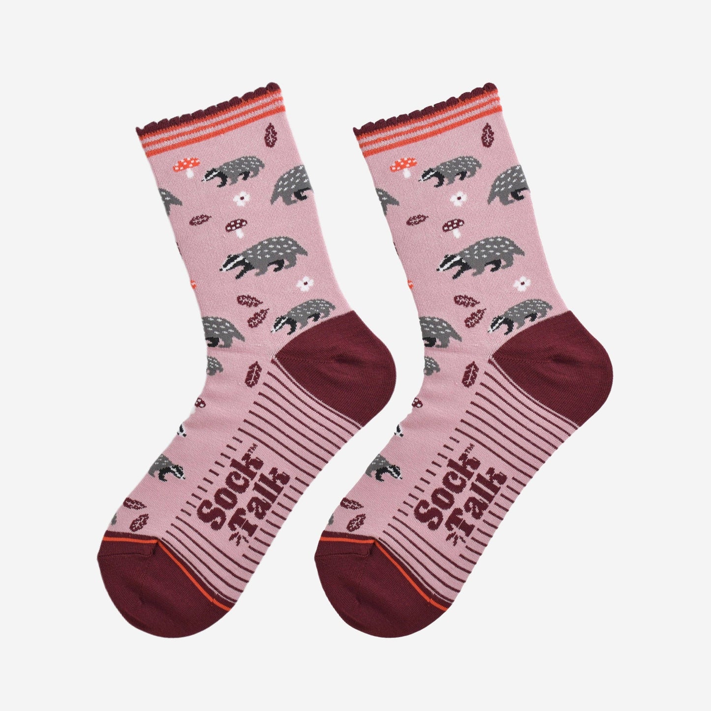 Women's Bamboo Socks - Pink/Burgundy, Badger Woodland
