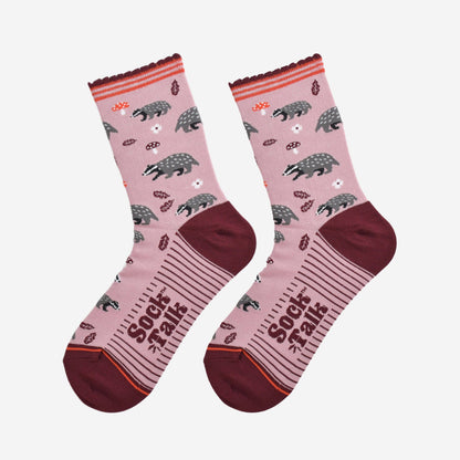 Women's Bamboo Socks - Pink/Burgundy, Badger Woodland