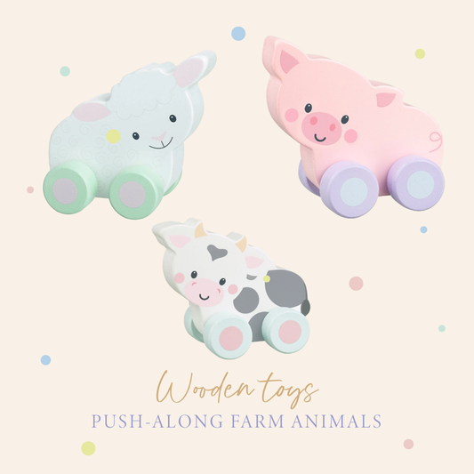 Push along pig wooden baby gift - Orange Tree Toys