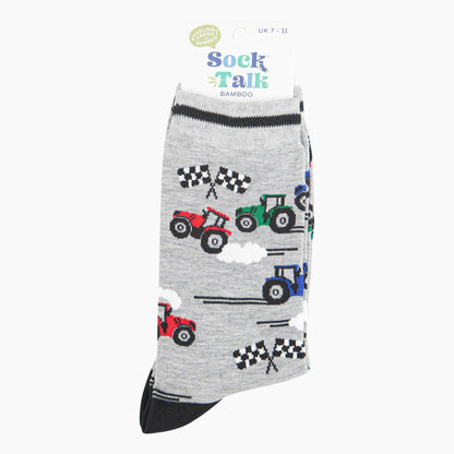 Men's Bamboo Socks - Grey, Tractor Racing