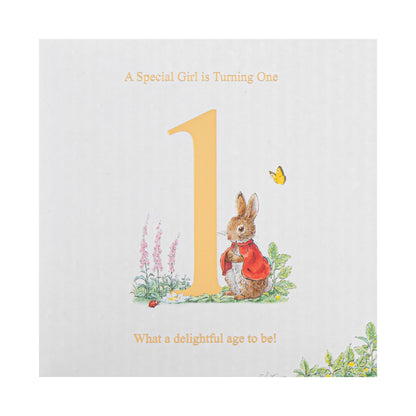 1st Birthday Card - Beatrix Potter Flopsy Bunny Design