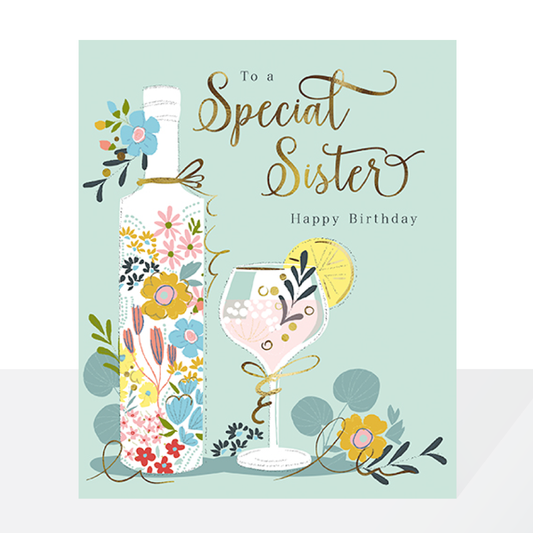 Special Sister, floral drinks card