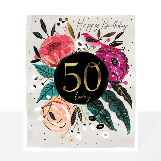 50th birthday - dark floral card