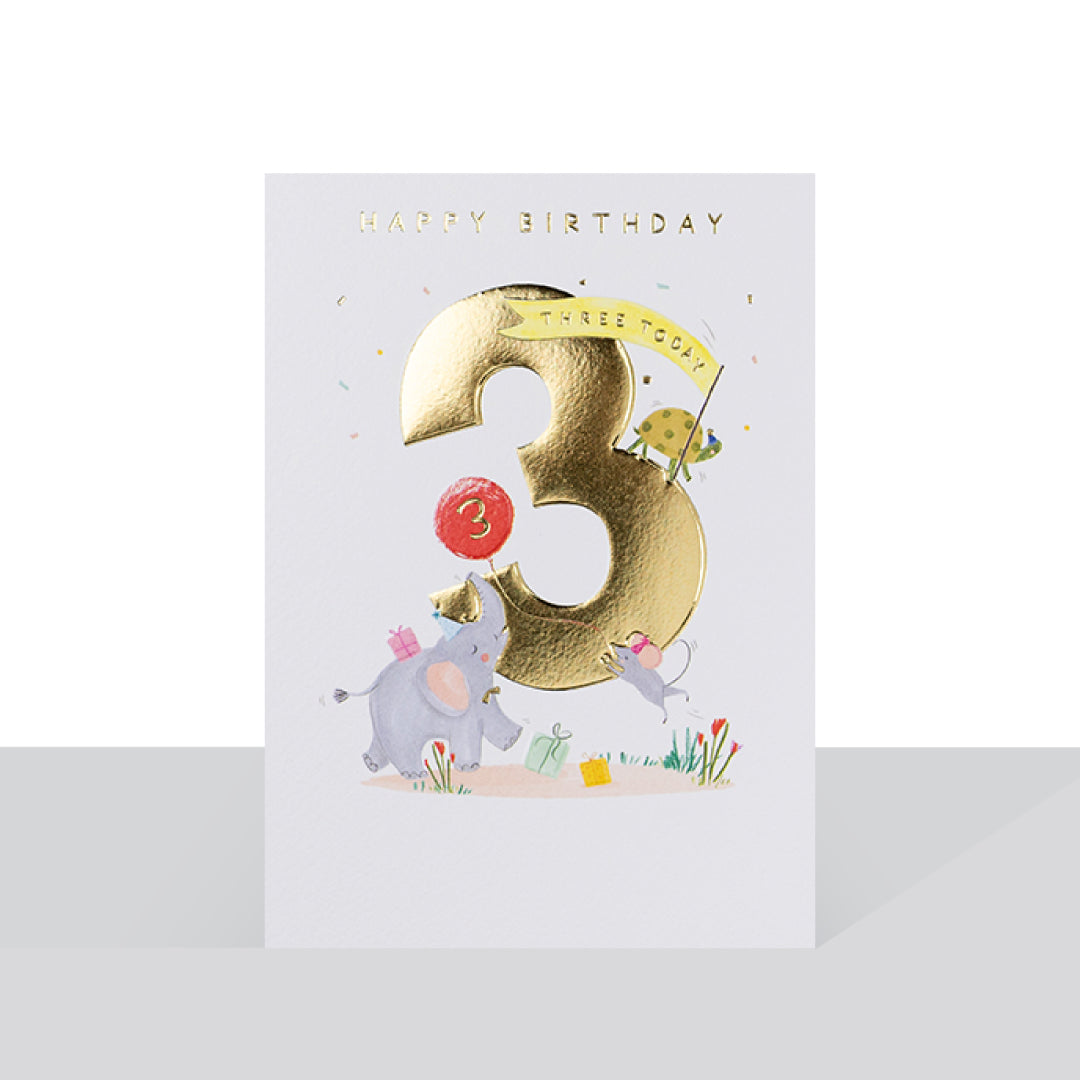 Three today, animals birthday - card