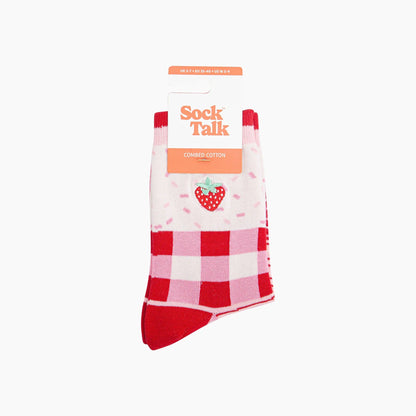 Embroidered Strawberry Combed Cotton Socks in Pink
