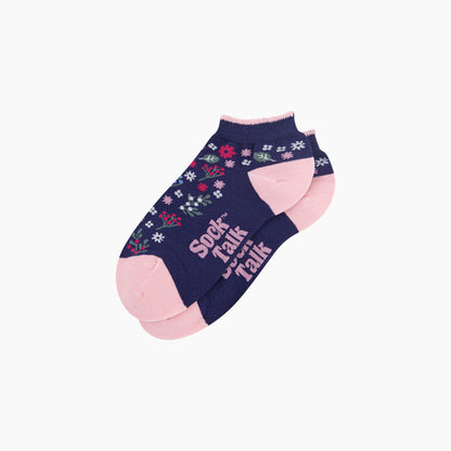 Wildflowers Bamboo Trainer Socks in Navy Blue