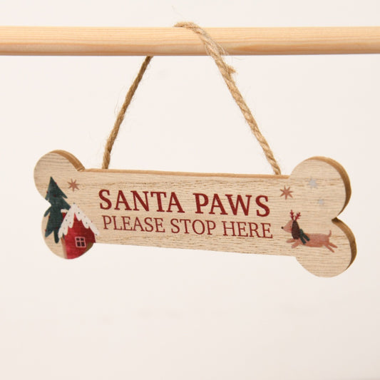 Santa Paws Please stop here hanging wooden mini sign