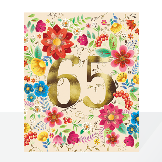 65th birthday - gold & pretty florals card