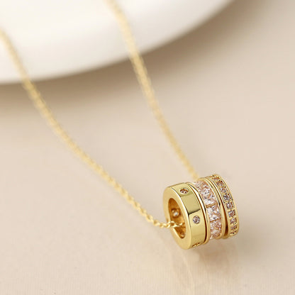 Gold plated triple mini crystal rings necklace