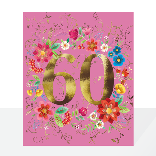 60th folksy female birthday card