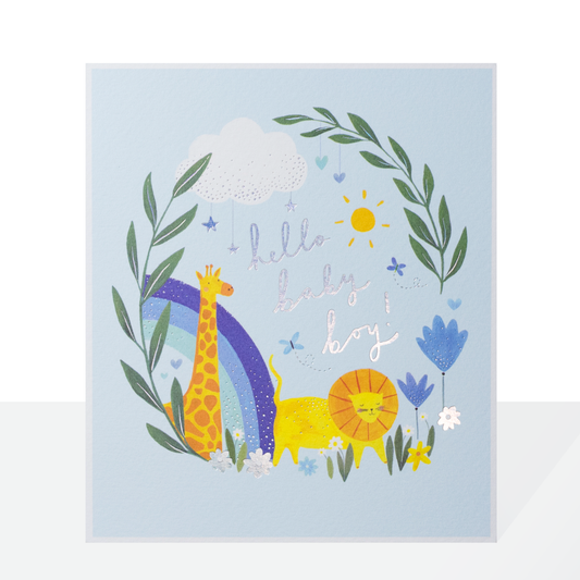 Hello baby boy animals - card