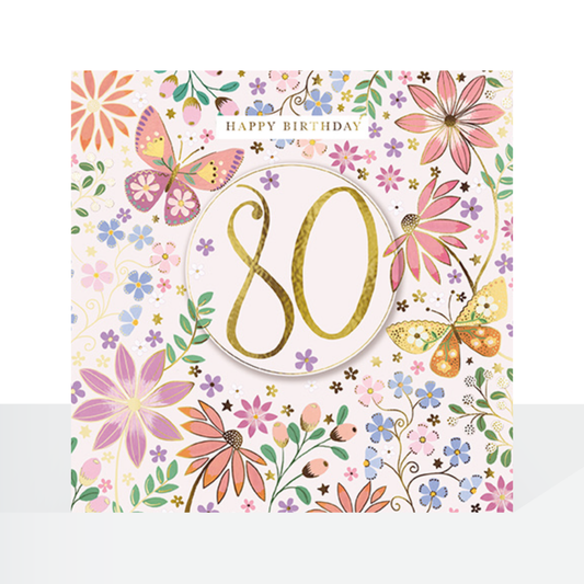 80th birthday florals card