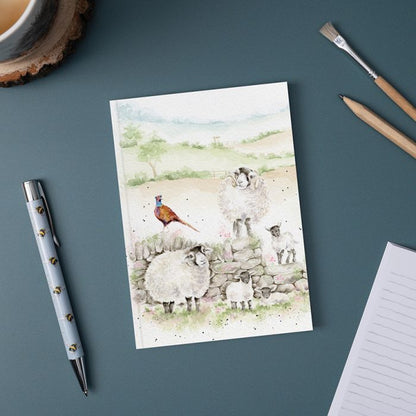 A6 notebook - Green pastures, sheep - Wrendale