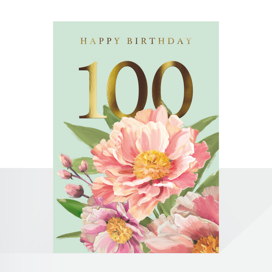 100th birthday card - oil painted floral