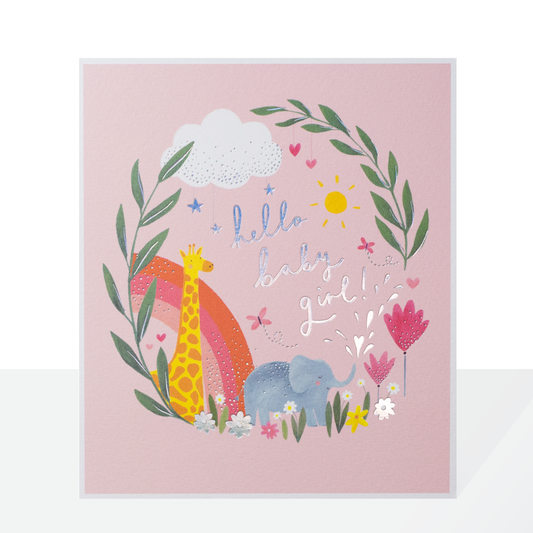 Hello baby girl animals - card