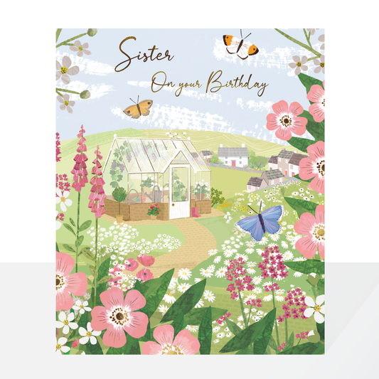 Sister on your birthday, greenhouse card