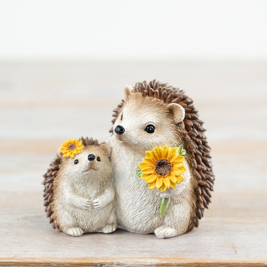 Hedgehog Mum & Baby with sunflowers