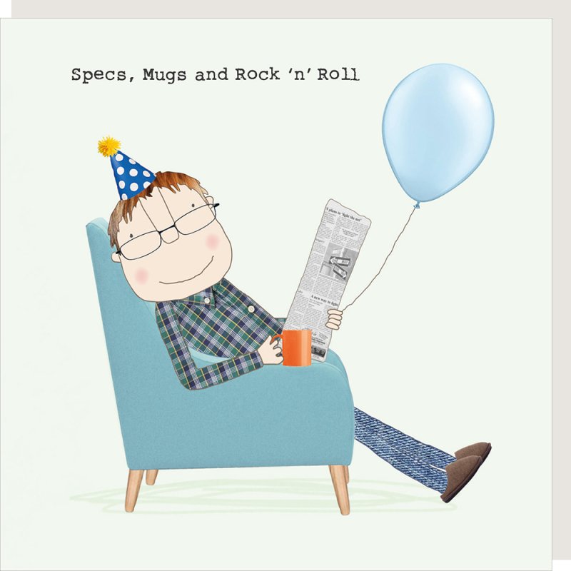 Specs, Mugs & Rock n Roll - male birthday card