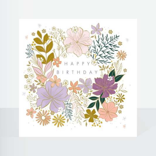 Florals, gold foil birthday - card