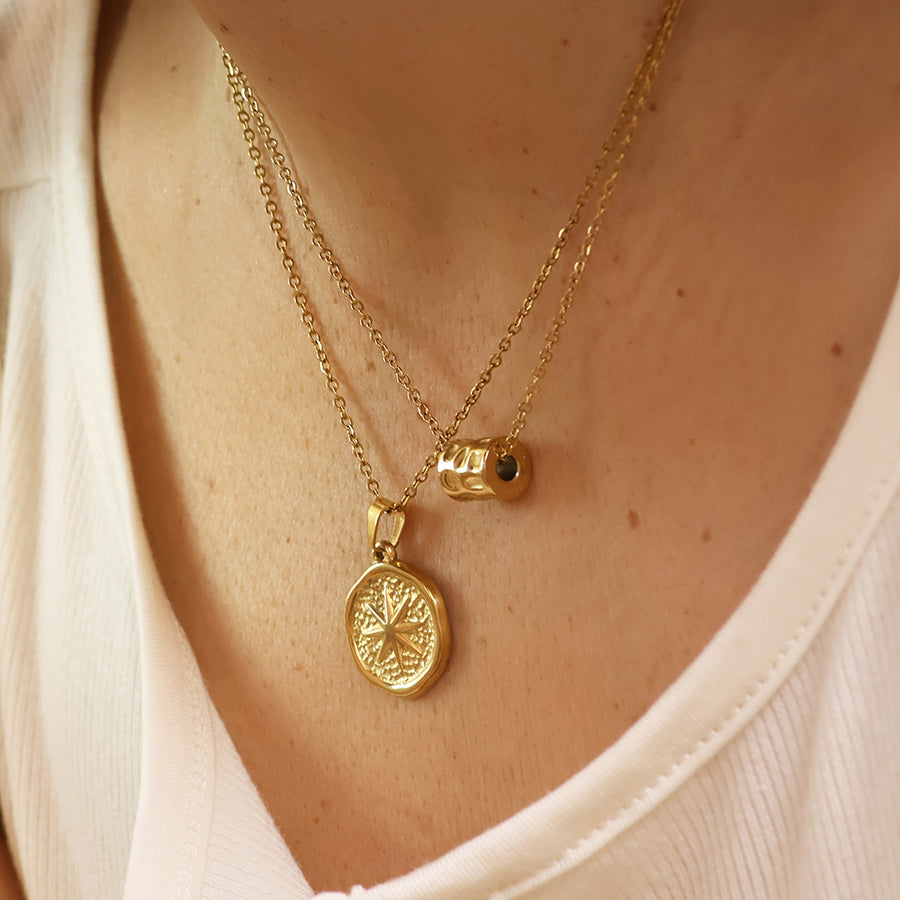 Waterproof gold plated compass necklace
