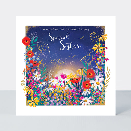 Sister, birthday wishes meadow flowers - card
