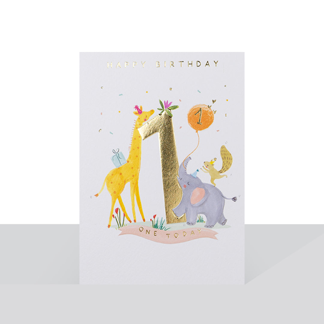 One today, animals birthday - card