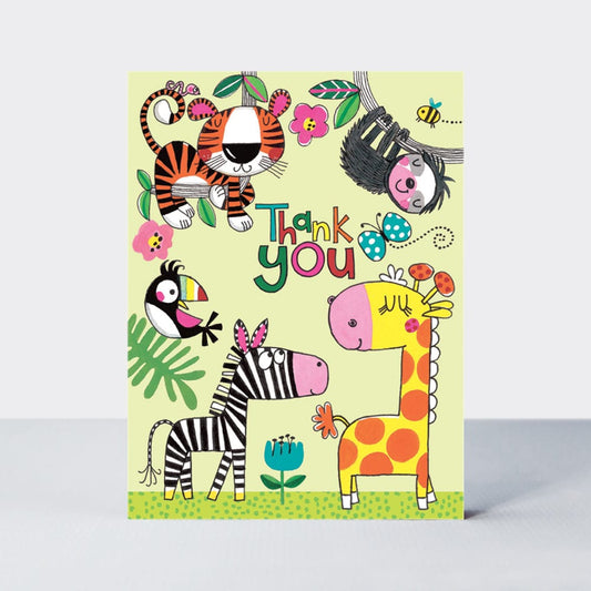 Thank you cards/envelopes x5 JUNGLE ANIMALS ‐ Rachel Ellen