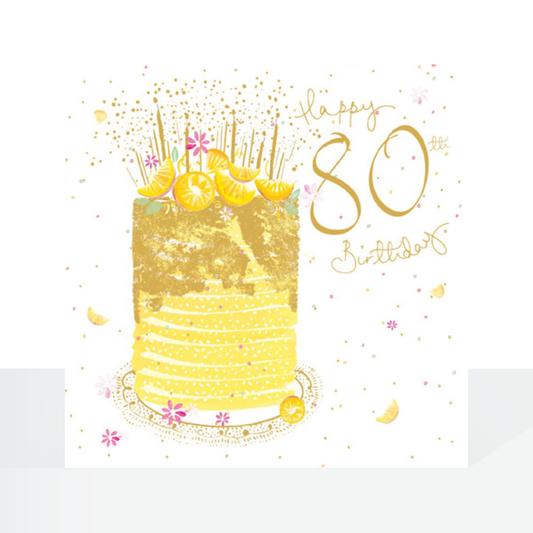 Happy 80th birthday card - lemon cake