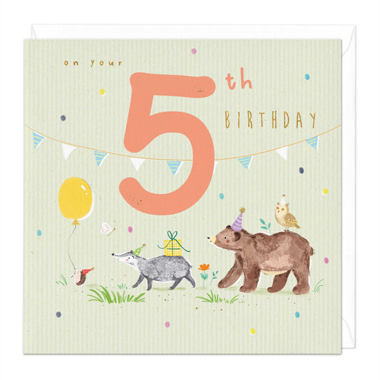 5th birthday woodland party - card