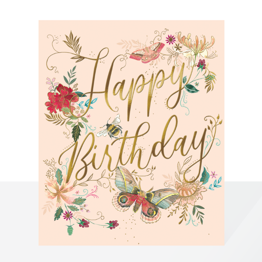 Happy birthday, pale pink butterflies - card