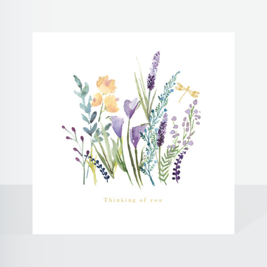 Thinking of you, watercolour florals card