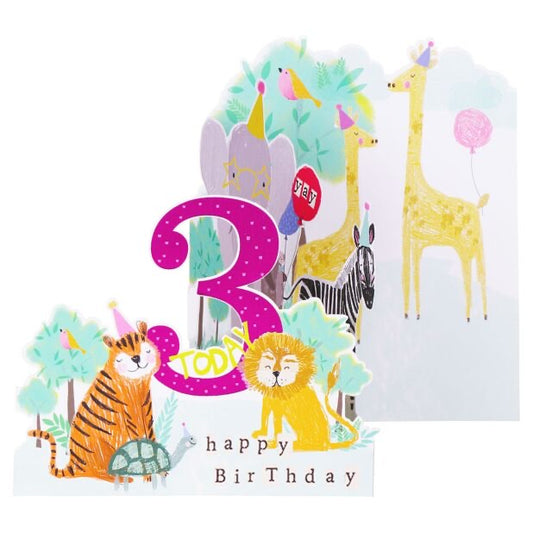 3rd birthday zig zag pop out - card