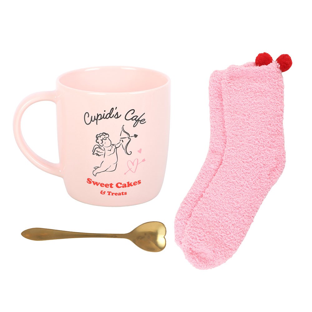 Cupid’s Cafe Mug, Spoon & Socks set - Valentine’s Gift Ideas ❤️