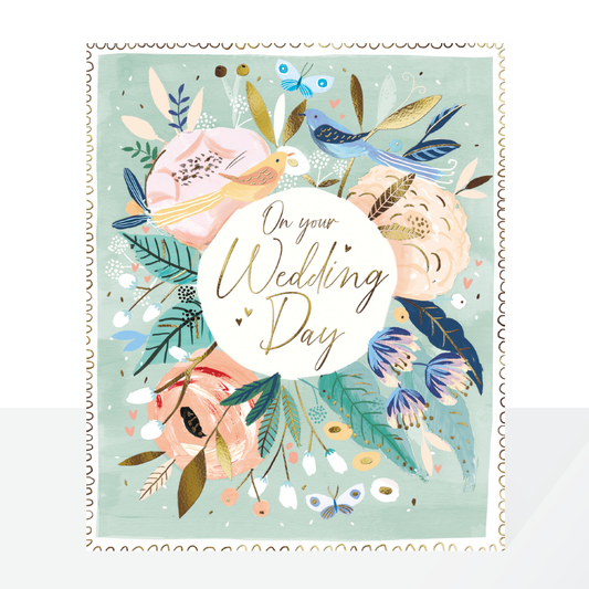On your wedding day, birds & flowers - card