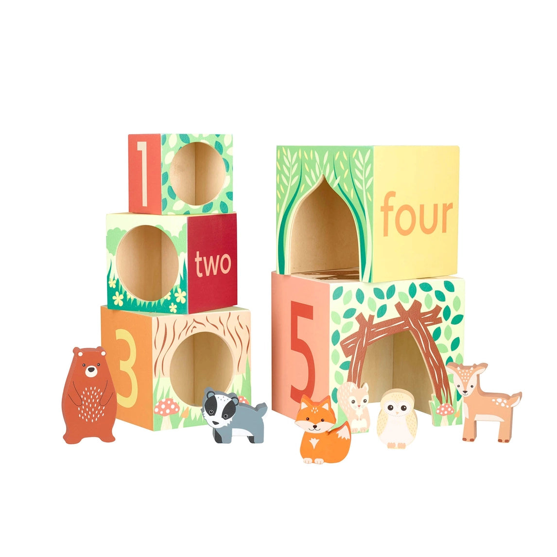 Woodland animal stacking cubes wooden baby gift - Orange Tree Toys
