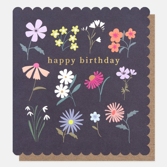 Happy birthday, navy flowers - card