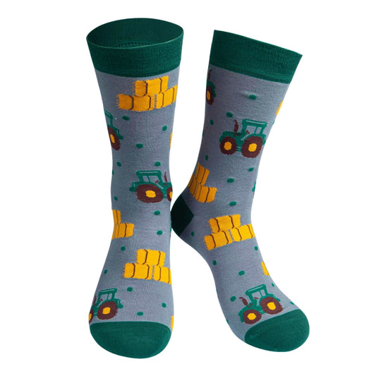 Men’s bamboo socks - Tractors on grey