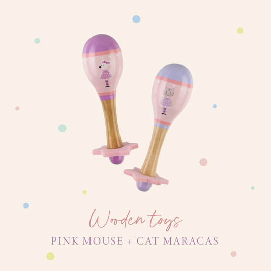Pink mouse wooden maracas baby gift - Orange Tree Toys