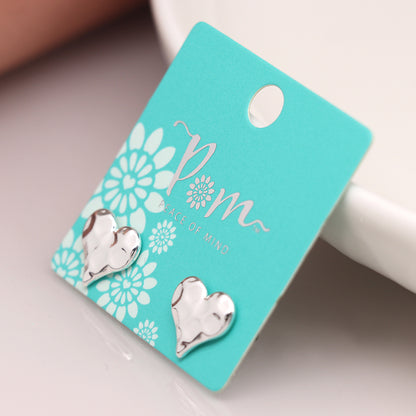 Hammered heart stud earrings silver