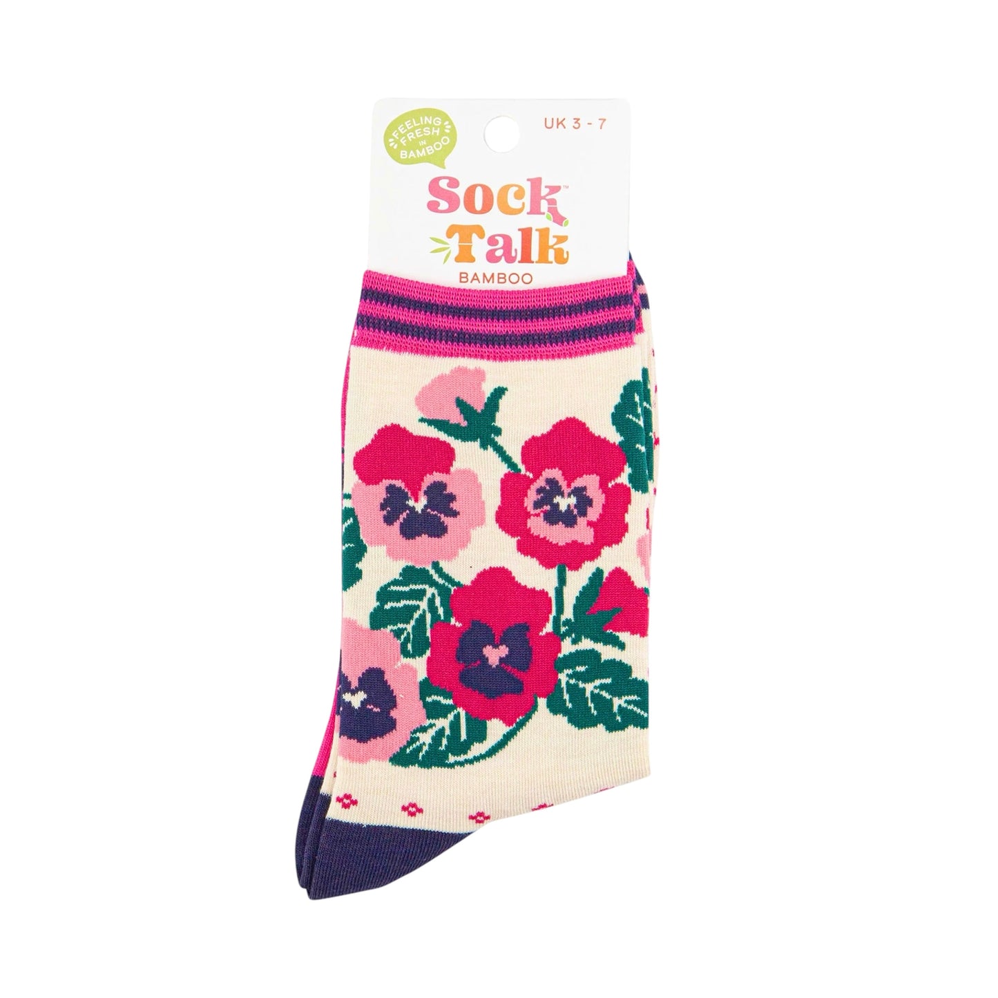 Ladies bamboo socks - Pink pansies