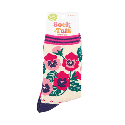Ladies bamboo socks - Pink pansies