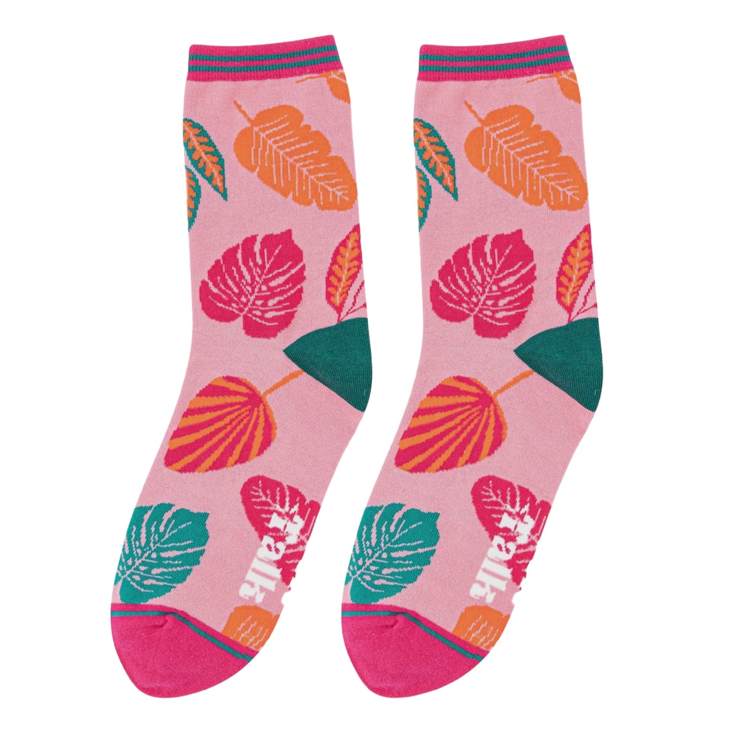 Ladies bamboo socks - Tropical leaves