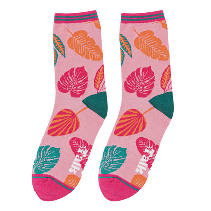 Ladies bamboo socks - Tropical leaves