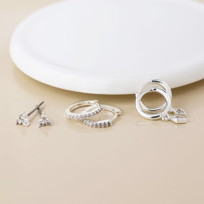 Silver crystal hoops and studs earring set