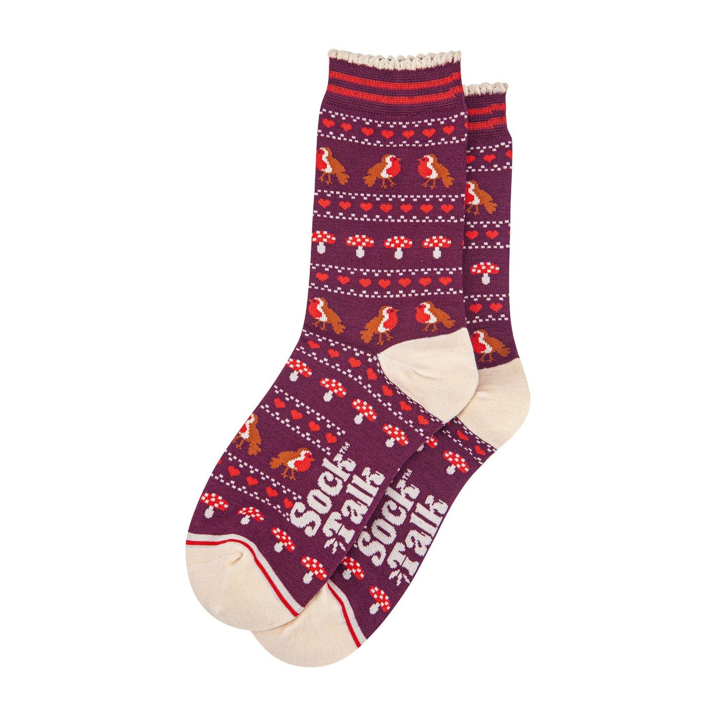 Women's Bamboo Socks - Berry/Cream, Robin Fair Isle