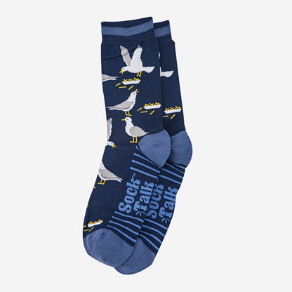 Men's Bamboo Socks - Navy Blue/Denim Blue, Seagulls